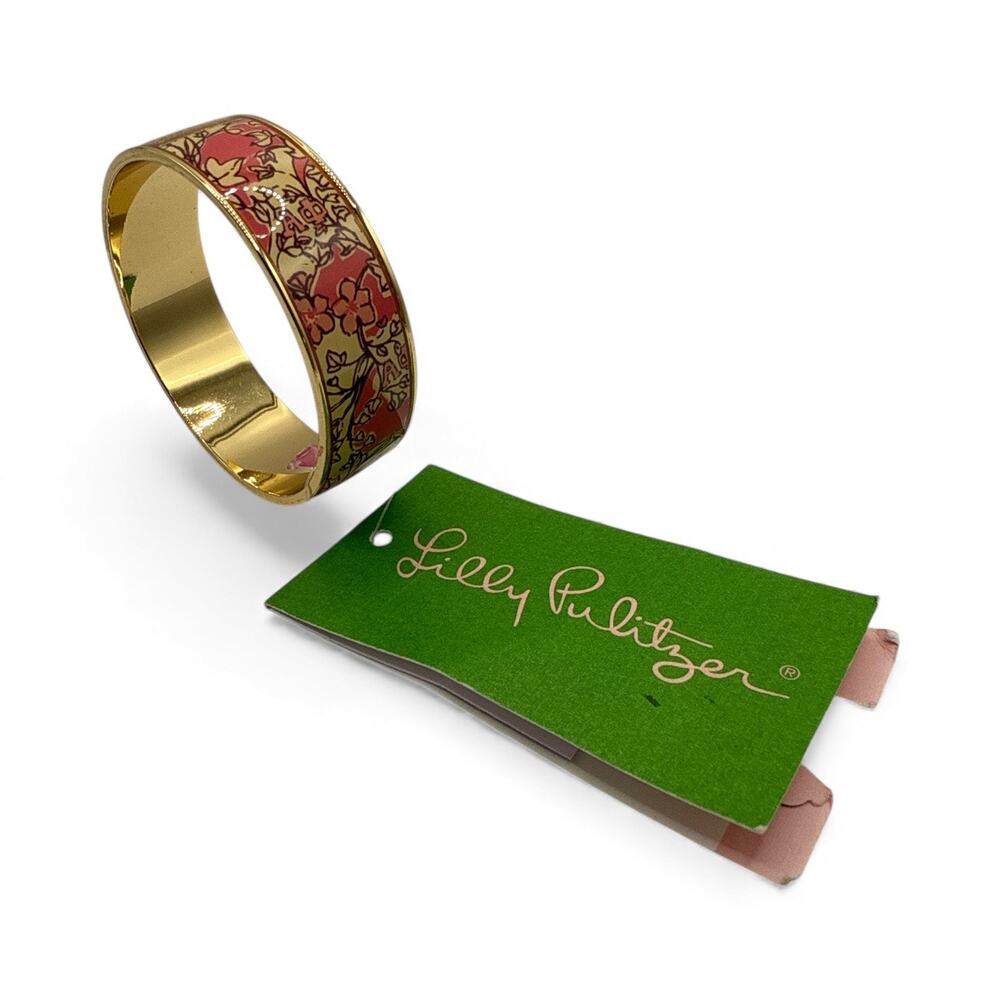 Lilly Pulitzer Gold-tone and Pink Floral Enamel Bangle Bracelet